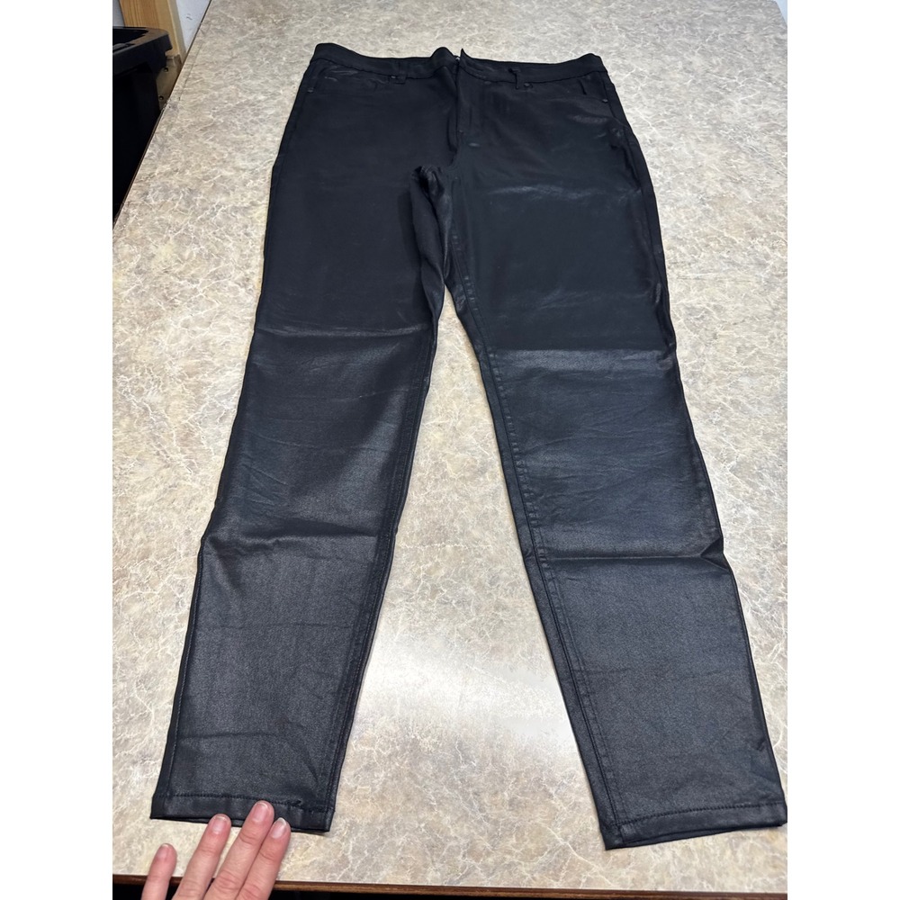 Grace & Lace Black Coated Skinny Jeans High Rise Faux Leather Look Size 16